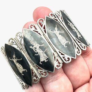 Vintage Siam Sterling Bracelet Silver 61 Gram Asian Princess Wide 1.5 Inch
